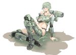  1girl arm_support armor blue_eyes glasses grass green_hair gun mecha_musume military military_vehicle nano open_mouth original personification short_hair sitting solo t-72 tank teeth vehicle weapon 