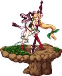  1girl absurdly_long_hair animal_ears blonde_hair chain faux_figurine fenrir_knight gloves horn long_hair low-tied_long_hair lowres pixel_art polearm riesz seiken_densetsu seiken_densetsu_3 solo spear very_long_hair warabin_(suteki_denpun) weapon wolf wolf_ears 