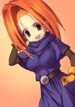 1girl barbara dragon_quest dragon_quest_vi earrings gloves hand_on_hip highres jewelry kamitsurugi_ouka open_mouth orange_hair solo 