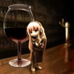 1girl alcohol bar figure glass highres megurine_luka minigirl nekoita solo vocaloid wine 