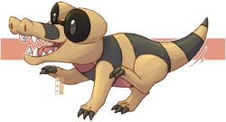  crocodilian dualcosmog from_side full_body highres no_humans open_mouth pokemon pokemon_(creature) sandile sharp_teeth solo teeth 