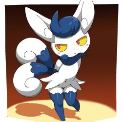 blue_fur full_body highres ino_eye looking_to_the_side meowstic meowstic_(female) multiple_tails no_humans orange_pupils pokemon pokemon_(creature) solo tail two-tone_fur two_tails white_fur yellow_eyes 