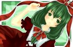  1girl frills green_eyes green_hair hair_ribbon kagiyama_hina long_hair rai_(artist) ribbon solo touhou 