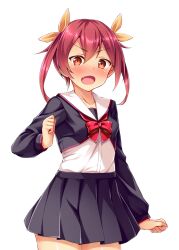 1girl black_skirt black_thighhighs blush bow bowtie clenched_hands collarbone cowboy_shot fang fujii_natsumi_(ysphere) game_cg hair_between_eyes hair_ribbon large_variant_set long_sleeves looking_at_viewer miniskirt non-web_source nose_blush official_art open_mouth pleated_skirt red_bow red_bowtie red_eyes red_hair ribbon sailor_collar satou_kuuki school_uniform serafuku shirt simple_background skirt solo soukou_seiki_ysphere standing thigh-highs transparent_background twintails v-shaped_eyebrows variant_set white_background white_sailor_collar white_shirt yellow_ribbon zettai_ryouiki 