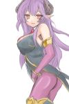  1girl breasts dark_lady_(p&amp;d) demon_girl elbow_gloves flanker gloves highres horns large_breasts necktie purple_hair puzzle_&amp;_dragons red_eyes solo 