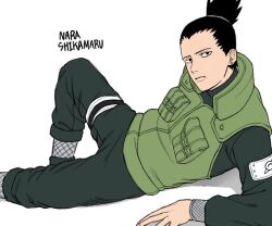  1boy balcony black_pants character_name commentary_request earrings flak_jacket frown green_vest ichido792801 jacket jewelry konohagakure_symbol korean_commentary looking_at_viewer male_focus nara_shikamaru naruto_(series) naruto_shippuuden pants sitting solo stud_earrings topknot vest 