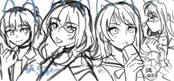  2girls bang_dream! bang_dream!_it's_mygo!!!!! chinese_commentary commentary_request drawn_ears girls_band_cry highres holding_carton kawaragi_momoka long_hair mask monochrome mouth_mask multicolored_hair multiple_girls roots_(hair) simple_background sketch timoris_(bang_dream!) tongue tongue_out white_background yahata_umiri yoyoray20001996 