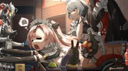 alternate_costume anby_demara animal_ears cat_ears exhausted long_hair maid multiple_girls nekomiya_mana nicole_demara short_hair zenless_zone_zero