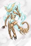  1girl ao_shin blue_eyes blue_hair claws genderswap highres league_of_legends long_hair monster_girl nam_(valckiry) personification solo tail 