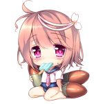  1girl blush brown_hair chibi eating hair_ornament i-58_(kantai_collection) kantai_collection looking_at_viewer lowres necktie one-piece_swimsuit pink_eyes popsicle rei_(rei&#039;s_room) short_hair solo swimsuit torpedo 