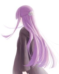  1girl black_robe blunt_bangs blunt_ends commentary facing_away fern_(sousou_no_frieren) from_behind hair_ornament hairclip half_updo highres hime_cut long_hair long_sleeves purple_hair robe sarano_814 sidelocks sketch solo sousou_no_frieren symbol-only_commentary upper_body white_background 