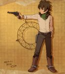  1boy adult belt boots fudou_akio gun inazuma_eleven_(series) inazuma_eleven_go male mizuhara_aki revolver solo spurs standing weapon western 