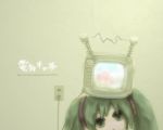  1girl electric_socket green_eyes green_hair hatsune_miku nekoita solo television vocaloid 