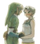  blonde_hair earrings gloves green_eyes hat holding_hands ilia jewelry link nintendo pointy_ears smile tears the_legend_of_zelda twilight_princess yo_mo 