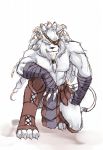  animal_ears braided_hair claws eyepatch highres league_of_legends nam_(valckiry) no_humans rengar sharp_teeth solo tail white_fur 