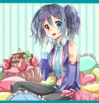  1girl cake food heterochromia highres necktie pillow saito_katuo short_hair solo utau yokune_ruko 