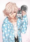  1boy asahina_louis blonde_hair brothers_conflict hair_over_one_eye hoodie jewelry juli_(brothers_conflict) long_hair male necklace smile solo squirrel yellow_eyes 