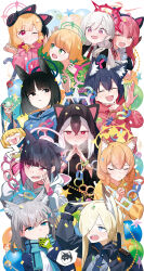  6+girls absurdres animal_ear_hairband animal_ear_headphones animal_ear_hood animal_ears aru_(blue_archive) black_choker black_dress black_eyes black_gloves black_hair black_hoodie black_jacket black_nails blonde_hair blue_archive blue_halo blue_hoodie blue_jacket blue_necktie blue_scarf blue_shirt blunt_bangs blunt_ends blush braid cat_ear_headphones cat_ears cat_girl cellphone choker closed_eyes closed_mouth collared_shirt colored_inner_hair cross_hair_ornament demon_girl demon_horns detached_collar dog_ears dog_girl dress earrings extra_ears fake_animal_ears fang fingerless_gloves gloves green_eyes green_gloves green_halo green_hoodie grey_hair hair_between_eyes hair_ornament hair_over_one_eye hairband halo hand_on_own_chin hand_on_own_ear headphones highres holding holding_phone hood hood_up hoodie horns jacket jewelry kanna_(blue_archive) kayoko_(blue_archive) kazusa_(blue_archive) kikyou_(blue_archive) laughing long_hair looking_at_another looking_at_viewer maid mari_(blue_archive) medium_hair midori_(blue_archive) momoi_(blue_archive) multicolored_hair multiple_girls mutsuki_(blue_archive) nasan_(coldtime) necktie open_clothes open_jacket open_mouth orange_hair own_hands_clasped own_hands_together parted_bangs phone pink_hair pink_halo pink_hoodie pointy_ears red_eyes red_hair red_halo red_hoodie red_necktie scarf serika_(blue_archive) sharp_teeth shiroko_(blue_archive) shirt short_hair short_sleeves sidelocks skin_fang smartphone steam_from_mouth steepled_fingers stud_earrings sweatdrop teeth twin_braids twintails two-tone_hair violet_eyes white_hair white_halo white_hoodie white_shirt wolf_ears wolf_girl yellow_eyes yellow_halo yellow_hoodie yoshimi_(blue_archive) 