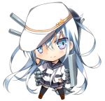  1girl blue_eyes blue_hair cannon chibi hand_on_hip hat hibiki_(kantai_collection) kantai_collection long_hair lowres rei_(rei&#039;s_room) skirt smile solo verniy_(kantai_collection) 