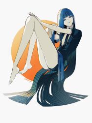  1other androgynous black_necktie blue_hair colored_eyelashes colored_skin commentary crystal_hair gem_uniform_(houseki_no_kuni) glowing glowing_hair highres houseki_no_kuni lapis_lazuli_(gemstone) lapis_lazuli_(houseki_no_kuni) mt5_014 necktie other_focus shards short_jumpsuit symbol-only_commentary white_skin 