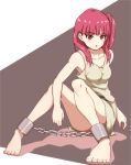  1girl barefoot bound_ankles dress long_hair magi_the_labyrinth_of_magic morgiana pink_eyes pink_hair shackle side_ponytail sitting slave sleeveless small_breasts solo toes you_(maumauyo) 