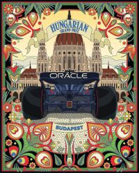  absurdres budapest car chuangraphics english_text european_architecture formula_one highres hungry motor_vehicle no_humans poster_(medium) vehicle_focus 