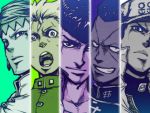  5boys column_lineup higashikata_jousuke hirose_kouichi jojo_no_kimyou_na_bouken kemachiku kishibe_rohan kuujou_joutarou multiple_boys multiple_monochrome nijimura_okuyasu school_uniform 