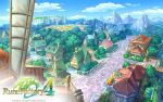  2013 blue_sky bridge clouds copyright_name english farm field flower highres house logo mountain no_humans rune_factory rune_factory_4 scenery sky stairs tree wallpaper watermark 