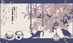  agnes_tachyon_(umamusume) animalization basket bird branch cat commentary_request cover cover_page crow cup doujin_cover light_bulb manhattan_cafe_(umamusume) mii_(sogemasaru) mug no_humans plate translation_request umamusume 