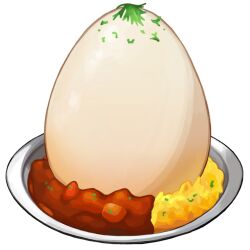  artist_request curry curry_rice egg_(food) food food_focus game_cg garnish hardboiled_egg herb no_humans official_art plate pokemon pokemon_swsh rice third-party_source transparent_background 