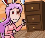 animal_ears bags_under_eyes bunny_girl bunny_tail drawer leomodesto lowres pajamas pill purple_hair rabbit_ears red_eyes reisen_udongein_inaba tail touhou wooden_floor 