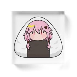  1girl blush_stickers chibi closed_mouth commentary_request dot_mouth food guilty_crown hair_between_eyes hair_ornament hair_tubes hairclip head_only keita3548k long_hair looking_at_viewer lowres onigiri pink_hair simple_background solo white_background yuzuriha_inori |_| 