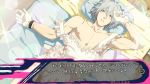  1boy apron bed clear_(dramatical_murder) dramatical_murder gloves lying male mole muscle naked_apron pink_eyes soapwort solo translation_request white_hair 