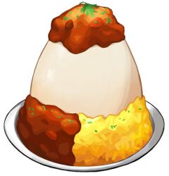  artist_request curry curry_rice egg_(food) food food_focus game_cg garnish hardboiled_egg herb no_humans official_art plate pokemon pokemon_swsh rice third-party_source transparent_background 