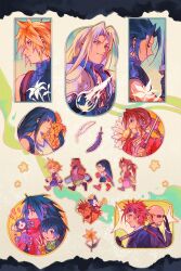  3girls 6+boys adjusting_eyewear aerith_gainsborough animal animal_on_shoulder armor assault_lily bald bare_shoulders barret_wallace beard black_bra black_feathers black_gloves black_hair black_jacket black_shirt black_skirt blonde_hair blue_jacket blue_pants blue_shirt boots bra braid braided_ponytail breasts brown_boots brown_hair brown_vest buster_sword cait_sith_(final_fantasy) cat cat_on_shoulder choker cid_highwind cloak closed_eyes cloud_strife collared_shirt commentary cropped_jacket crown dark-skinned_male dark_skin dress earrings english_commentary facial_hair facial_mark feathers final_fantasy final_fantasy_vii fingerless_gloves flower flower_choker gloves goatee goggles goggles_on_head green_shirt grey_hair hair_between_eyes hair_ribbon hair_tie headband highres holding holding_baton holding_megaphone holding_staff holding_sword holding_weapon jacket jewelry light_smile long_dress long_hair low-tied_long_hair low_ponytail medium_breasts megaphone meteor mini_crown miniskirt multiple_boys multiple_girls one_eye_closed orange_gloves over_shoulder pants parted_bangs parted_lips pauldrons pink_dress pink_ribbon ponytail red_boots red_cloak red_eyes red_gloves red_headband red_jacket red_xiii reno_(ff7) ribbon rude_(ff7) say0ran sephiroth shirt short_hair short_hair_with_long_locks shoulder_armor single_bare_shoulder single_braid single_earring skirt sleeveless sleeveless_turtleneck smoking spiky_hair sports_bra staff sunglasses suspenders sword tifa_lockhart turtleneck underwear v very_short_hair vest vincent_valentine weapon weapon_over_shoulder white_feathers white_flower white_shirt yellow_flower yuffie_kisaragi zack_fair 