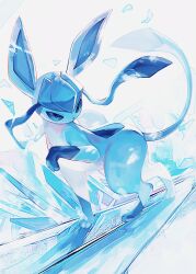  animal_focus blue_eyes blue_fur blue_sclera colored_sclera full_body glaceon highres ice kodak_painter no_humans pokemon pokemon_(creature) pokemon_focus solo tail 