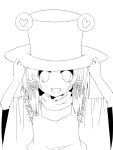  1girl hat heart highres lineart looking_at_viewer monochrome moriya_suwako open_mouth smile solo touhou 