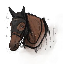  akiyama1107 animal_focus bridle closed_mouth commentary ear_covers gentildonna_(racehorse) highres horse looking_at_viewer mask no_humans real_life reins solo 