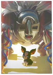  animal_focus blue_eyes border highres iggy_(jojo) jojo_no_kimyou_na_bouken looking_at_viewer no_humans open_mouth shadow sharp_teeth sitting stand_(jojo) stardust_crusaders teeth the_fool_(stand) uu0000322 white_border 