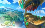  2013 airship blue_sky clouds copyright_name english floating floating_island highres island logo no_humans official_art rune_factory rune_factory_4 sky stairs tree wallpaper watermark 
