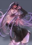  1girl arm_up bare_shoulders blindfold breasts collar creayus facial_mark fate/stay_night fate_(series) forehead_mark long_hair looking_at_viewer purple_hair rider solo thighhighs very_long_hair 