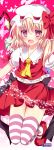  1girl ascot blonde_hair blush butterfly flandre_scarlet hat hat_ribbon mob_cap open_mouth pink_eyes puffy_sleeves red_shoes ribbon rika-tan_(artist) sash shirt shoes short_sleeves side_ponytail skirt smile solo striped striped_legwear thighhighs touhou vest wings zettai_ryouiki 