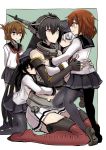  5girls akatsuki_(kantai_collection) bare_shoulders black_hair black_legwear blue_eyes breasts brown_eyes brown_hair elbow_gloves fingerless_gloves gloves hair_ornament hair_up hairclip hat hibiki_(kantai_collection) hug hug_from_behind ikazuchi_(kantai_collection) inazuma_(kantai_collection) kantai_collection long_hair minarai multiple_girls nagato_(kantai_collection) open_mouth pantyhose personification red_eyes school_uniform serafuku short_hair silver_hair skirt smile thigh-highs yellow_eyes 