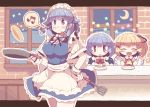  3girls :d apron bat_wings blue_dress blue_eyes blue_hair blush_stickers bow braid breasts closed_eyes cooking dress fang flandre_scarlet fork frying_pan hair_ribbon hand_on_hip izayoi_sakuya knife large_breasts letterboxed maid maid_headdress moon multiple_girls musical_note night no_hat open_mouth pancake pink_dress plate red_dress red_eyes remilia_scarlet ribbon siblings side_ponytail sisters sky smile spoken_musical_note star table takahero touhou twin_braids waist_apron window wings wrist_cuffs 