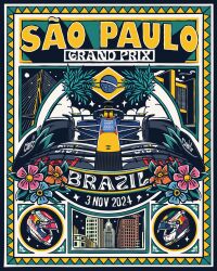  2024 blue_flower brazil brazilian_flag car chuangraphics dated flower formula_one highres motor_vehicle no_humans orange_flower pink_flower poster_(medium) sao_paulo vehicle_focus 