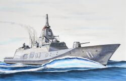  clouds cloudy_sky commentary frigate highres japan_maritime_self-defense_force japan_self-defense_force js_tatsuta_(ffm-11) mast military military_vehicle no_humans ocean original phalanx_ciws rising_sun_flag sailing ship ship_turret sky smile_(jdsmyoko) smokestack sunburst vehicle_focus warship watercraft 