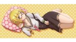  1girl barefoot blonde_hair braid glasses highres kabukimonogatari long_hair monogatari_(series) murata_isshin on_side oshino_shinobu pillow pointy_ears yellow_eyes 