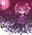  1girl highres japanese_clothes kimono minigirl monochrome moon no_hat purple_hair sato_imo short_hair solo sukuna_shinmyoumaru touhou violet_eyes 