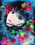  black_eyes black_hair bubble face heart lips original tatsumi_(serao) underwater water 