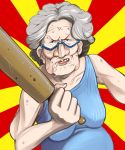  anger_vein black_eyes bowieknife cookie_clicker drooling glasses grey_hair liver_spots mole old_lady rolling_pin saliva sweat tank_top 